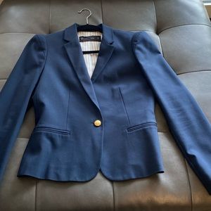 Zara Navy Puffed Shoulder Blazer with Gold Buttons